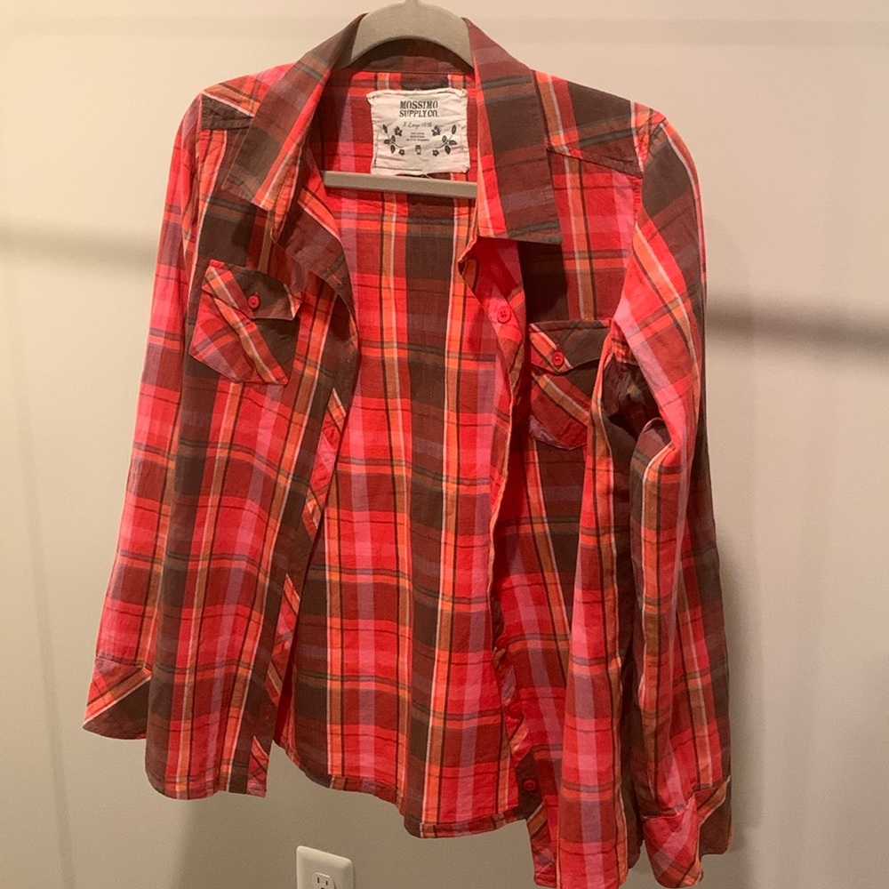 Autumn Lightweight Plaid Red Brown & Orange Button Up Shirt